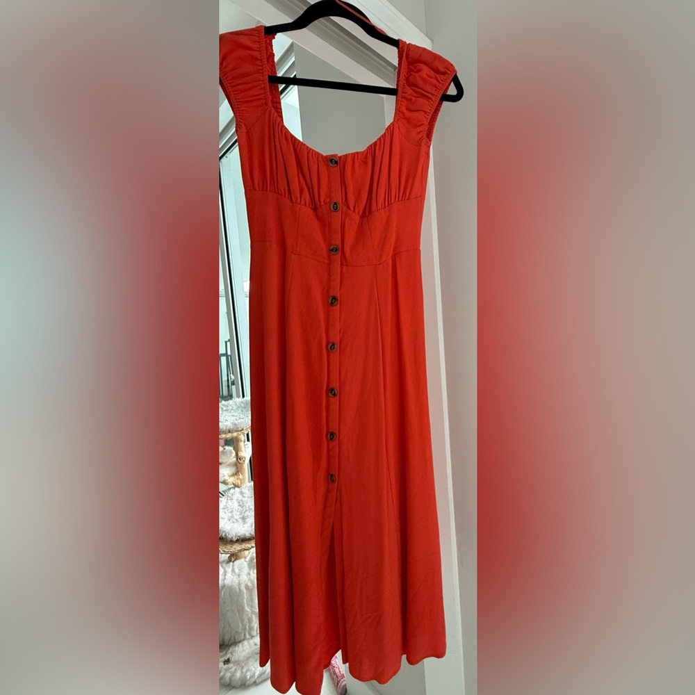 Astr vibrant orange button down midi dress